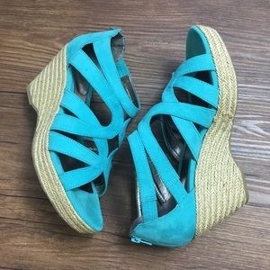 Turquoise strappy wedges